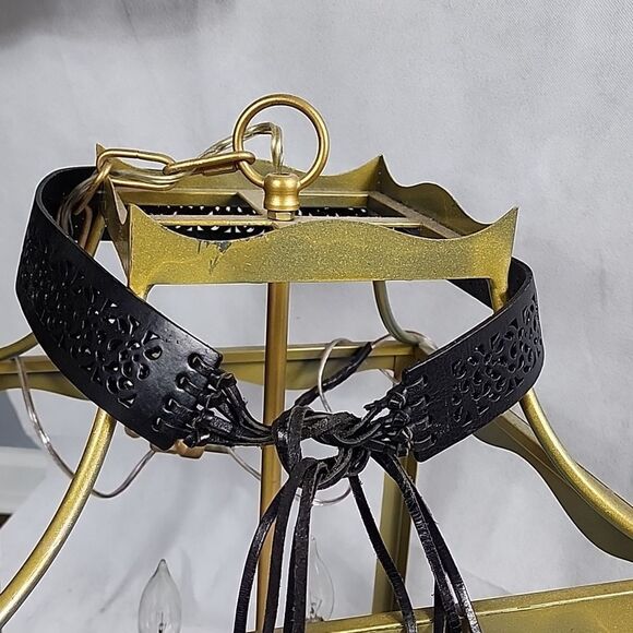 Vtg Whimsigoth Corset Style Leather Black Tie Belt Size L - Picture 6 of 10